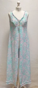Vintage Baby Doll Nightie St Michael 70s Green Floral Print Open Nightie M 10 - Picture 1 of 6