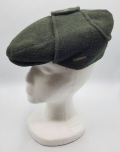 KANGOL TWEED BUGATTI Trapper Winter Hat Cap with Ear Flaps Medium Dark Green NOS