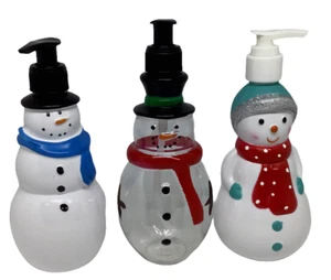 Soap Dispensers Snowman Snow Lady Plastic Empty Refillable Winter Bath Lot 3 - Picture 1 of 4