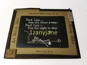 Glass Magic Lantern Slide SONG HIT SLIDE JXI NY RED LIPS KISS MY BLUES AWAY - Picture 1 of 1