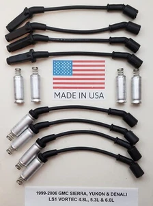 99-06 GMC SIERRA YUKON LS1 VORTEC 5.3L  6.0L BLACK SPARK PLUG WIRES + HEAT BOOTS - Picture 1 of 1
