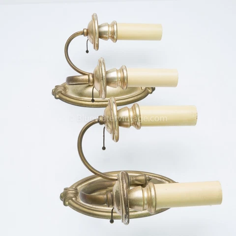 S13	1920s 1930s Pair brass Wall Sconces Traditional Colonial Style Cover