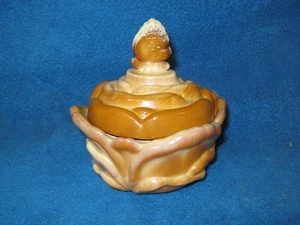 Fenton chocolate glass cabbage rose candy dish with butterfly top - Picture 1 of 11