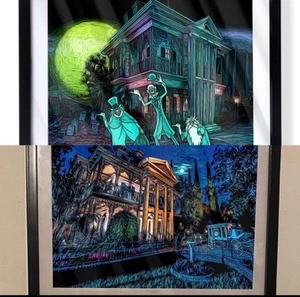 2 haunted mansion art set with black frame - Picture 1 of 3