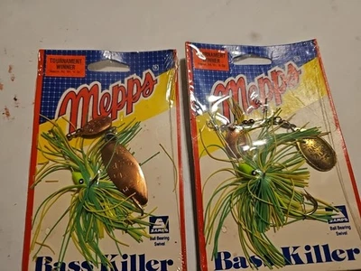 2 MEPPS Bass Killer Spinnerbait 1/4 OZ nuevo en paquete amarillo con hojas doradas  Foto 1 de 4