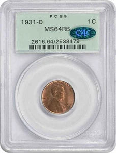 1931-D Lincoln Cent MS64RB PCGS OGH (CAC) - Picture 1 of 2