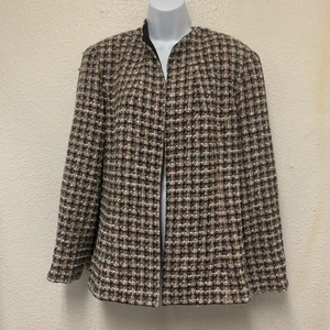 Studio 1 Vintage Women's Sz 16 Blazer Black/Pink Y2K Textured Lined Open Front - Picture 1 of 9