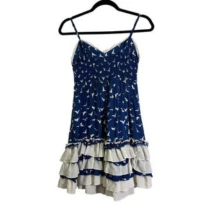 STELLA TWEED  Dress Large Spaghetti Strap Drop Waist Ruffle Tiered Hem Smocked - Picture 1 of 8