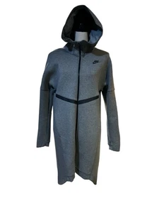 NWOT Nike Long Tech Fleece Full High Neck Zip Hooded Gray Jacket Parka Sz S - Picture 1 of 4