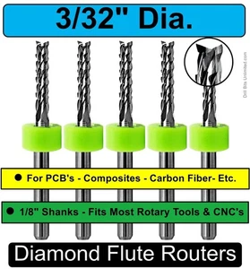 5 brocas de enrutador 3/32 2,4 mm flauta de diamante vástago de 1/8" - CNC fibra de carbono FR4 G10. - Imagen 1 de 4