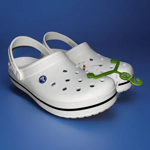 New Crocs Crocband Clog White / Navy 11016-100 Mens Size 10 Womens Size 12 - Picture 1 of 7