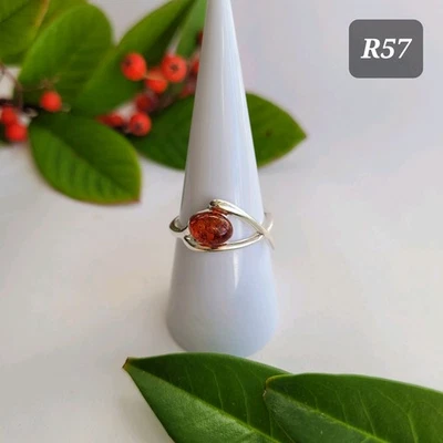 Sterling Silver Ring With Cognac Baltic Amber Size UK Q / EU 18 - Image 1 of 2