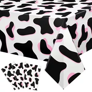 3 Pcs Pink Cow Print Tablecloth 108 X 54 Inch Cow Birthday Party Table Cloth Dis - Picture 1 of 7