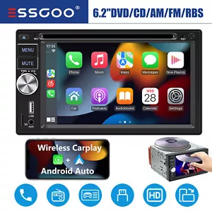 Double 2 Din 6.2" Apple CarPlay Car Stereo Touch Bluetooth Radio CD DVD Player - Picture 1 of 15