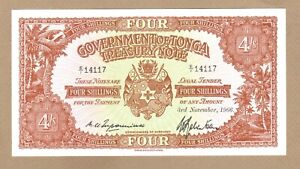 TONGA: 4 Shillings Banknote, (UNC), P-9e, 03.11.1966, No Reserve!