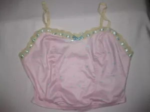 Romwe kawaii star print lace trim w/bow cami crop top XS S pink w/mint nwt 80s - Picture 1 of 2