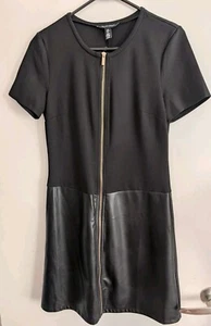 Ellen Tracy Womens Dress Size S Black Fitted Short Sleeve Full Zip Faux Leather - Picture 1 of 9