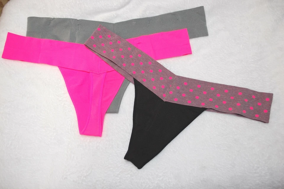 Jr Womens Panties 3 PAIR THONGS Wide Waistband GRAY, HOT PINK, BLACK Size XL / 8 - Image 1 of 1