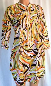 LEGGIADRO COTTON MULTI-COLORED PRINT PRIEST COLLAR 3/4 SLEEVRD TOP SIZE 10 - Picture 1 of 12