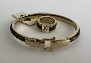 New Fossil Brand Gold-plated Tortoiseshell Bangle Bracelet & Ring Set (Y) - Picture 1 of 10