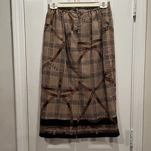 Vintage Koret Skirt Size 8 8P Equestrian Print Horses Bridle Bit Plaid - Picture 1 of 10