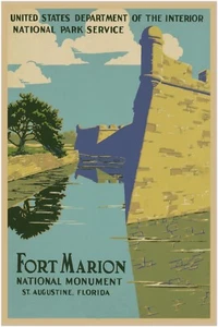 Ft Marion - St. Augustine - National Park Poster - Florida Vintage Wall Print - Picture 1 of 6