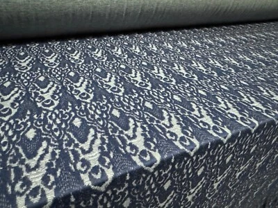 Double Jersey Knitwear Fabric, Per Metre - damask jacquard - blue & grey marl - Image 1 of 3