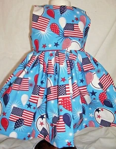 Dress fits 18 in American Girl Doll - Patriotic Red White & Blue Balloons, Flags - Picture 1 of 4