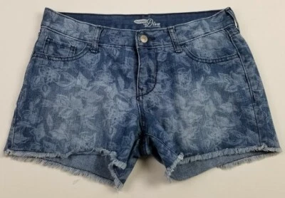 Old Navy Denim Shorts Women 4 Blue White Floral Zipper Fly Pockets Fray Hem Diva - Image 1 of 4