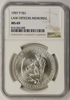1997-P Law Officers Memorial Modern Silver Commemorative $1 MS 69 NGC - Image 1 of 4