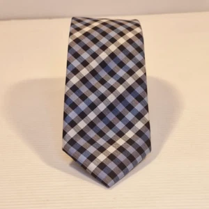The Tie Lab Checkered Blue Polyester Necktie Business Formal Tie - Picture 1 of 6