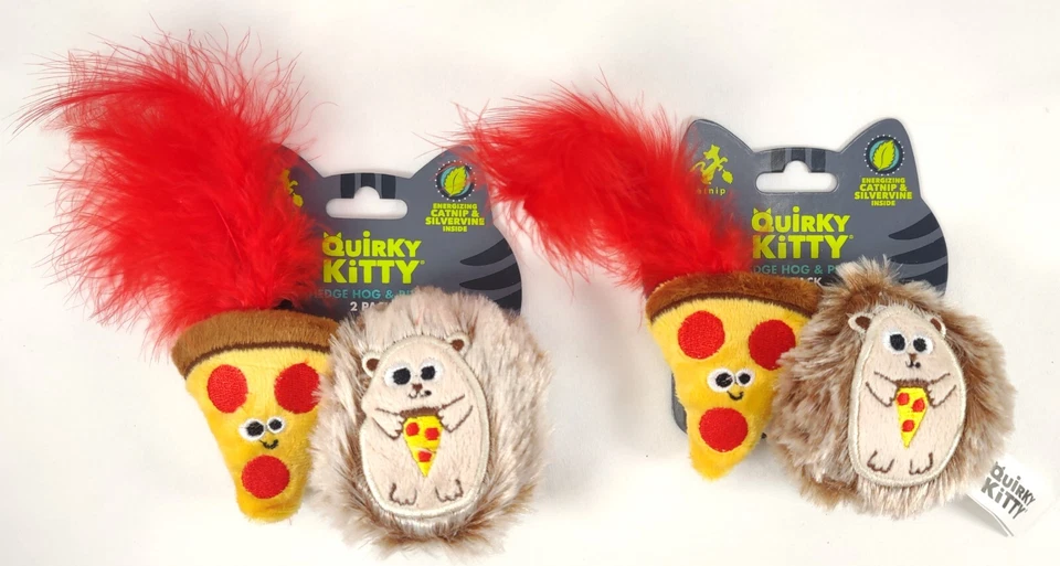 Set of 2 Quirky Kitty 2 packs Hedgehog & Pizza Catnip & Silvervine Cat Toy Pet - Image 1 of 4