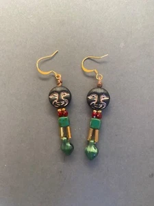 green & red geometric 14k gold wire earrings giselle bethke, designer - Picture 1 of 1