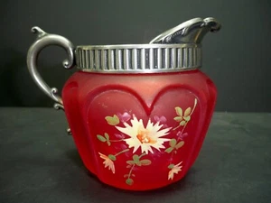 Consolidated Glass Open Heart & Arches Creamer Red Satin Pigeon Blood w/ Pewter - Picture 1 of 12