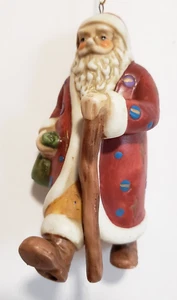 Babbo Natale in porcellana ceramica con bastone da passeggio escursionismo decorazione natalizia 3" - Foto 1 di 9