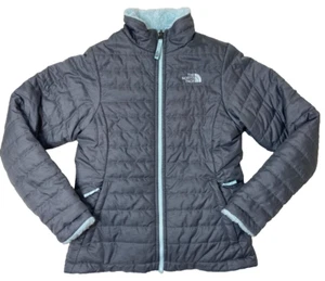 North Face Girls Mossbud Swirl Gray Green Puffer Reversible Jacket L 14 16 EXC!! - Picture 1 of 5