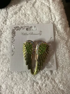 Chloe Accessory Gold Plated Brooch With Green Rhinestones - Picture 1 of 3