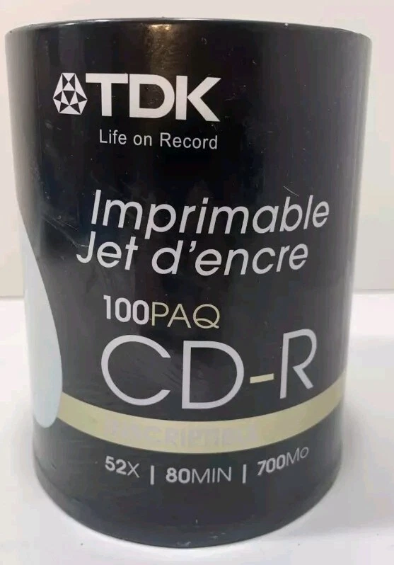 TDK Inkjet Printable Cd-r 100 PK Recordable 52x 80 Min 700 MB