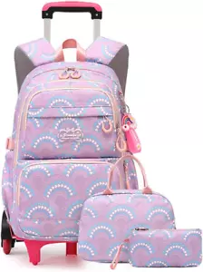 Girls Rolling Backpack Set Trolley Backpack for Girls 3PCS 6-Wheel Purple - Picture 1 of 6