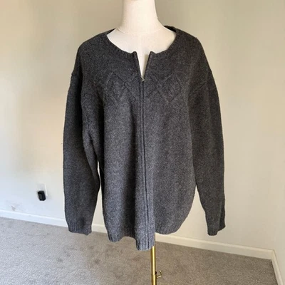 Cárdigan Suéter De Colección Talbots 2X Gris Tejido con Cable Lana de Cordero Cremallera Frontal Dinero Antiguo Foto 1 de 4