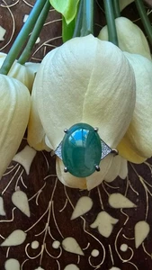 Genuine Water Green 6.05ct Jadeite Jade (Type A) 925 Silver Ring SIZE Adjustable - Picture 1 of 12