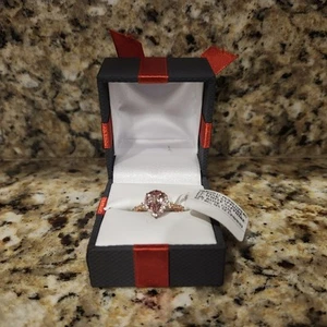 Pear Cut LC Pink Sapphire LC White Sapphire 14K Rose GOS Size 7 - Picture 1 of 11