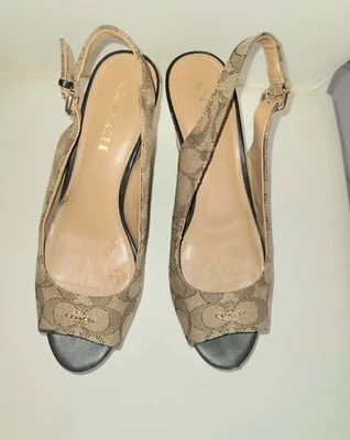 Cuña de corcho de cuero con logotipo de plataforma Coach para mujer talla 8B  Foto 1 de 4