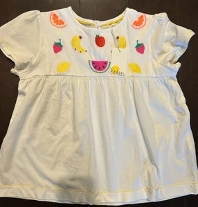 New Mini Boden Fruit Embroidery Short Sleeves Top White 9-10Y - Picture 1 of 3