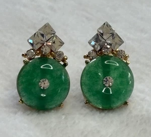 Vintage goldfarbene Kostüm Kunststoff Faux Jade Stein Knopf Ohrringe 0,75" - Bild 1 von 5