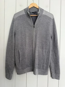 Men's Theory Cardigan Sweater M Medium Full Zip Ribbed Gray Merino Wool - Picture 1 of 6