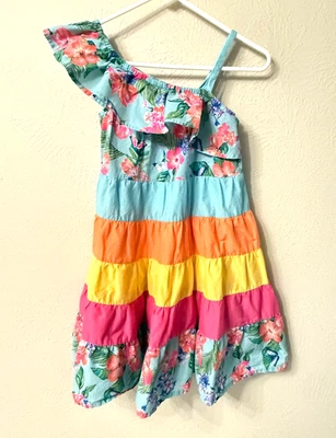 Monsoon girls 9-10 Years tiered maxi dress colorful one shoulder ruffle cotton - Image 1 of 4