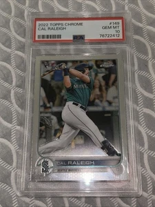 Topps 2022 cromo Cal Raleigh RC refractor novato #149 Mariners PSA 10 gemas como nuevo - Imagen 1 de 10