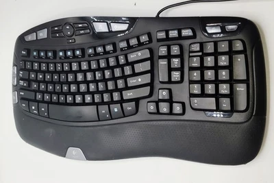 Teclado con cable Logitech Wave Y-UV90 USB ergonómico negro con reposamanos Foto 1 de 4