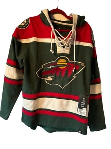 New NHL Minnesota Wild old time jersey style mid weight cotton hoodie men's S - Picture 1 of 10